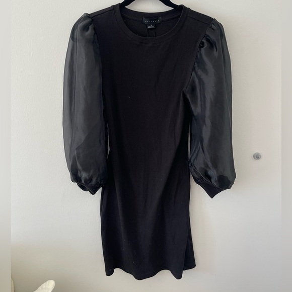 Sanctuary Black Ribbed Dress with Sheer Sleeves - Picture 1 of 6